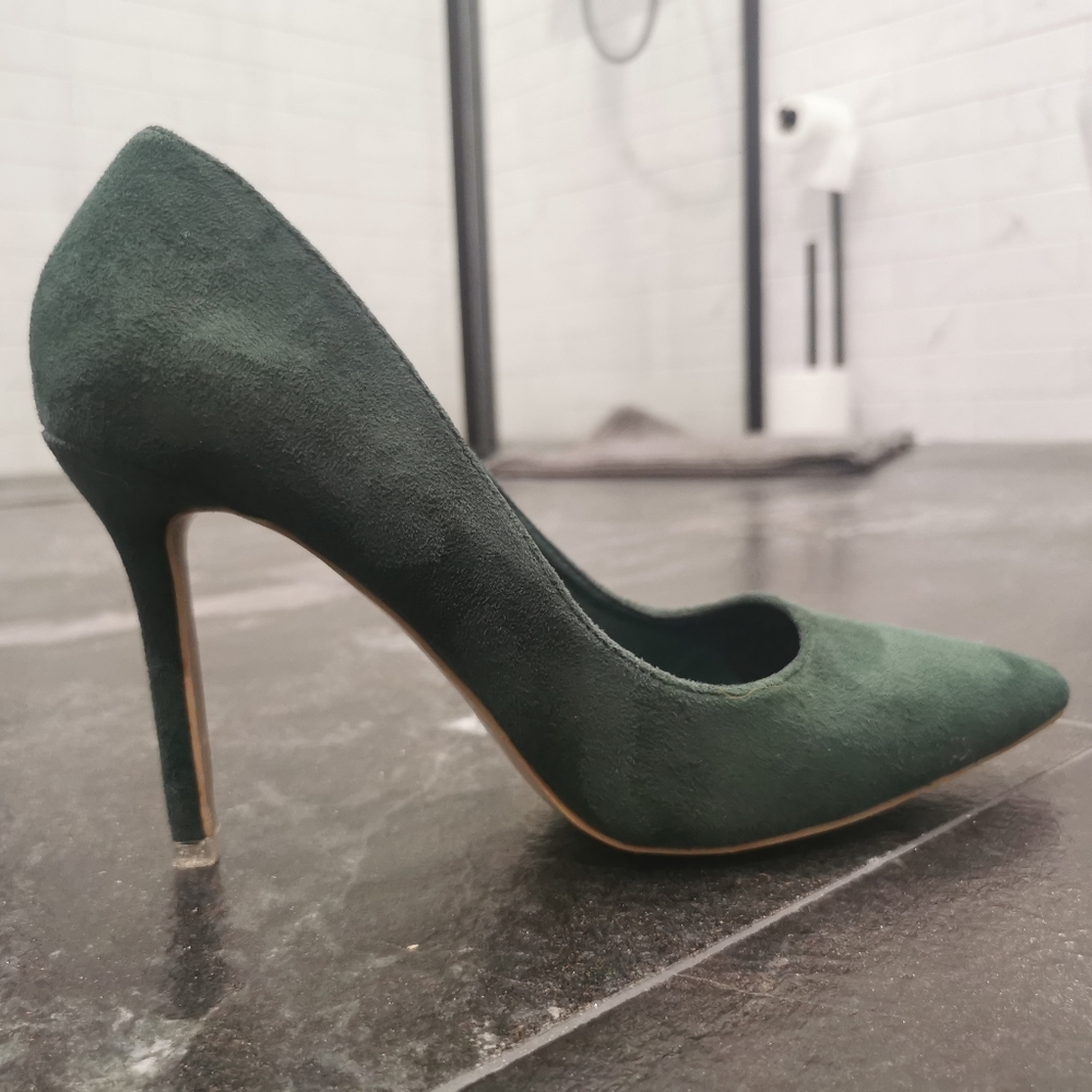 Suede green high heels